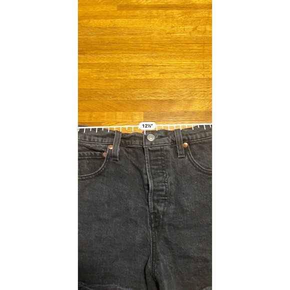 Levi Strauss Women 26 Black Denim Cut Off‎ High Rise Ribcage Button Fly Short - Picture 3 of 8